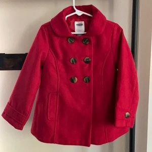 Old Navy girls pea coat, red, size 5T.